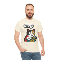 Player One 8-Bit Pixel Gaming Cats T-Shirt - Heavyweight 100% Cotton Tee - Unisex White