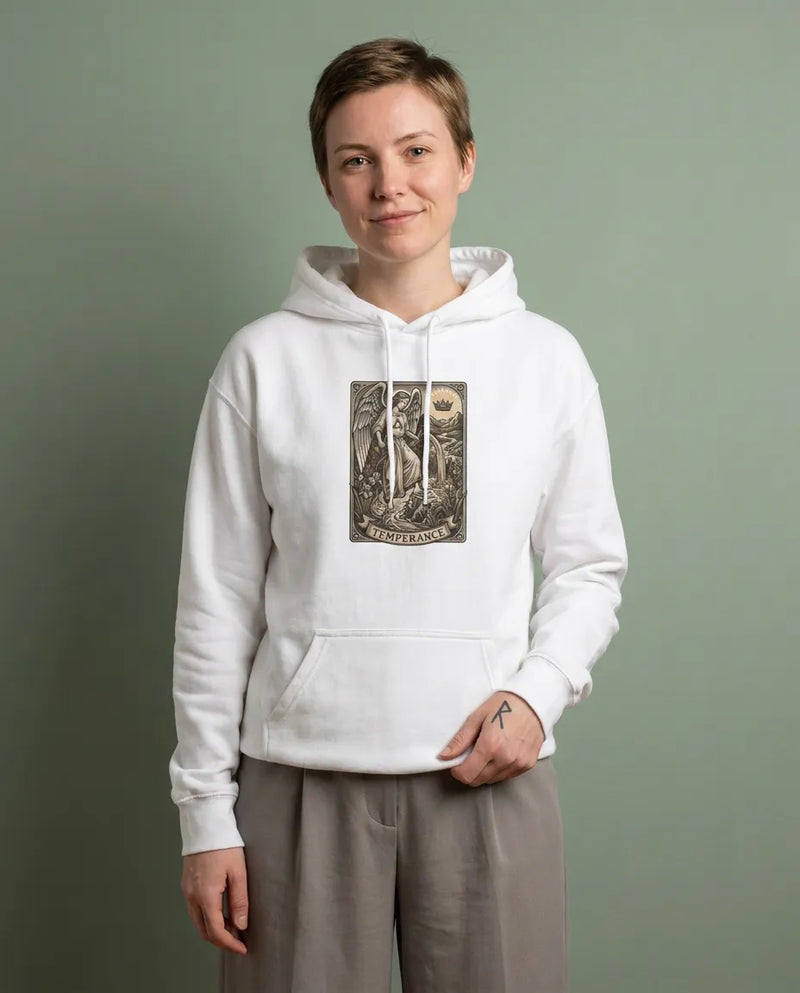 Temperance Tarot Card Hoodie - Heavy Blend Fleece Pullover - Unisex White