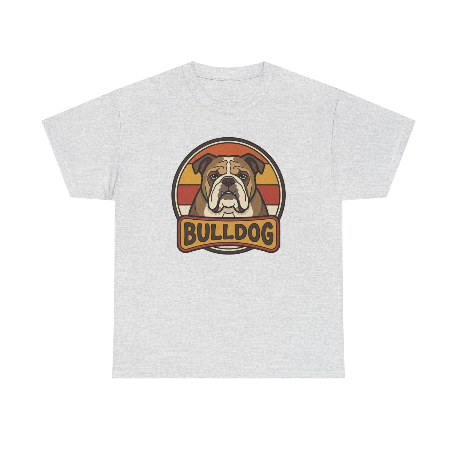 Bulldog Retro 70s Sunset T-Shirt - Heavy Cotton Classic Fit Tee - Unisex White
