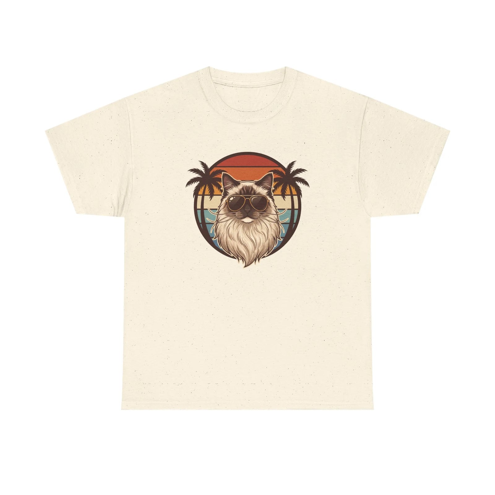 Ragdoll Cat 70s Sunset Aviators T-Shirt - Heavy Cotton Classic Fit Tee - Unisex White
