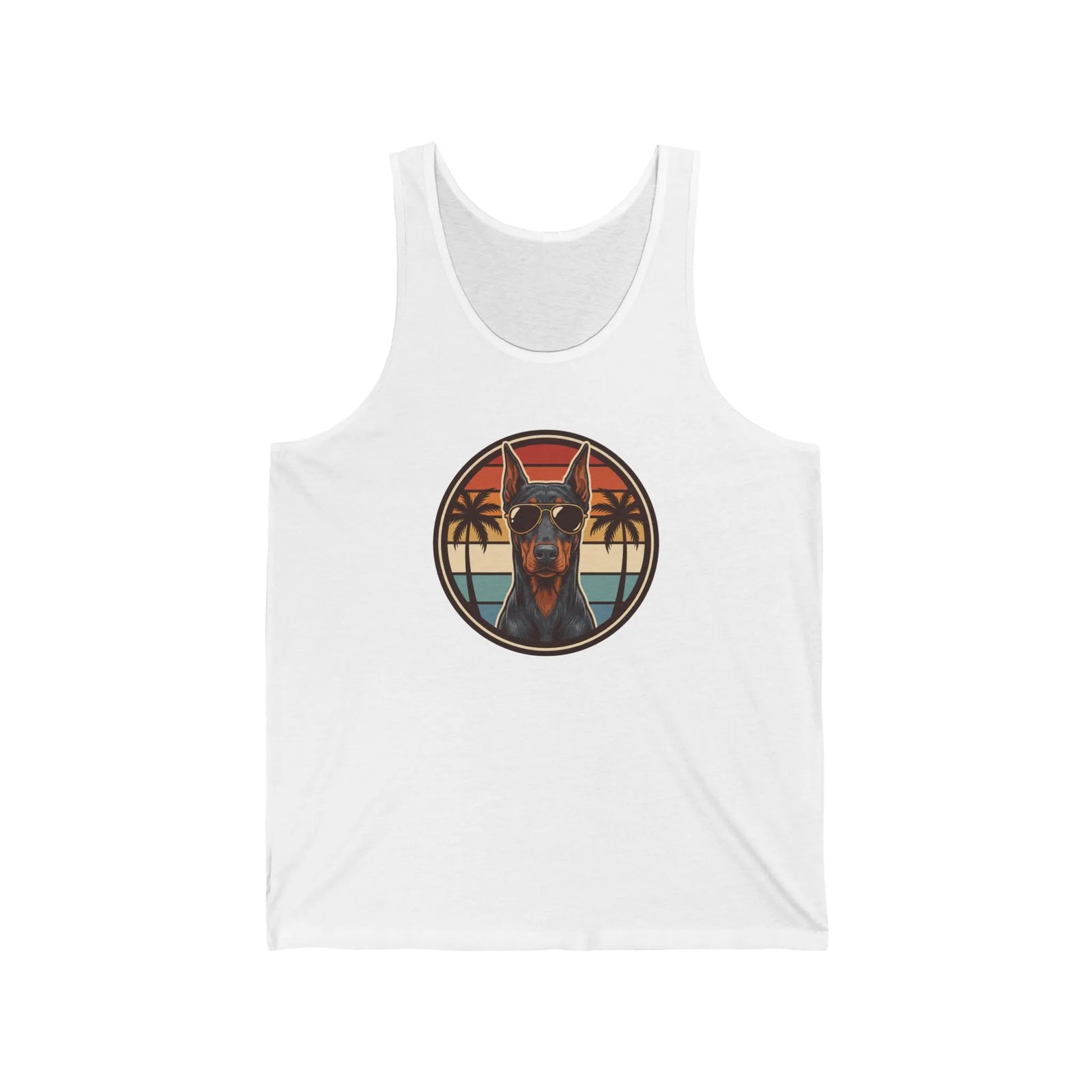 Doberman Cool Dogs 70s Sunset Tank Top - Lightweight Airlume Combed Cotton Jersey - Unisex Athletic Heather