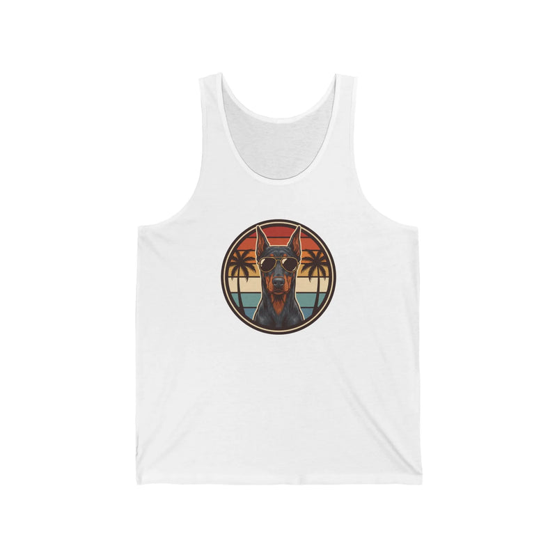 Doberman Cool Dogs 70s Sunset Tank Top - Lightweight Airlume Combed Cotton Jersey - Unisex Athletic Heather
