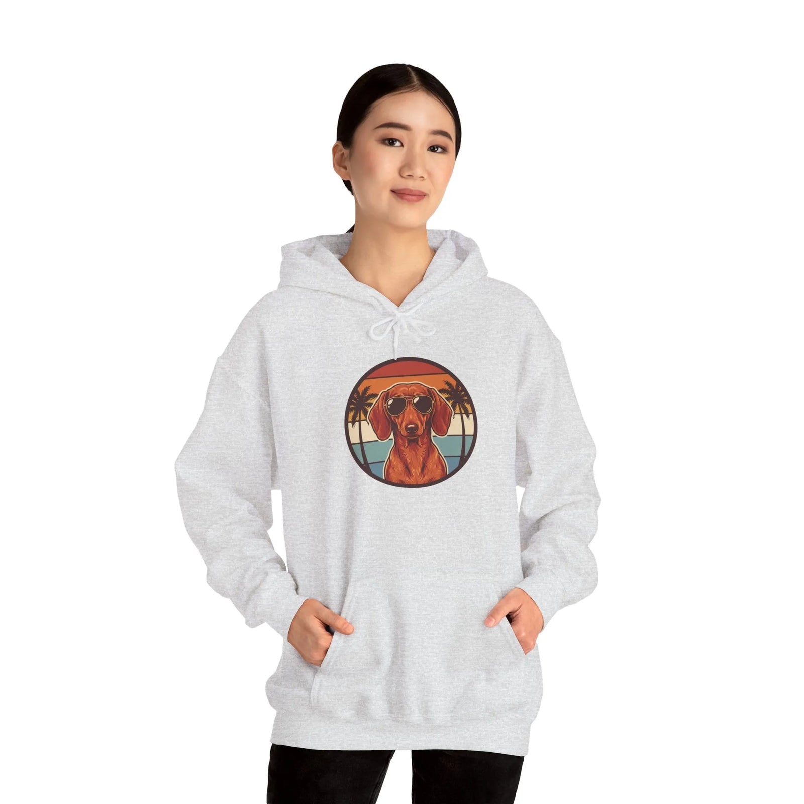 Dachshund 70s Sunset Aviators Hoodie - Medium-Heavy Cotton Blend Pullover - Unisex White