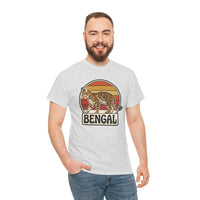 Bengal Cat Retro Sunset T-Shirt - Heavy Cotton Classic Fit Tee - Unisex White