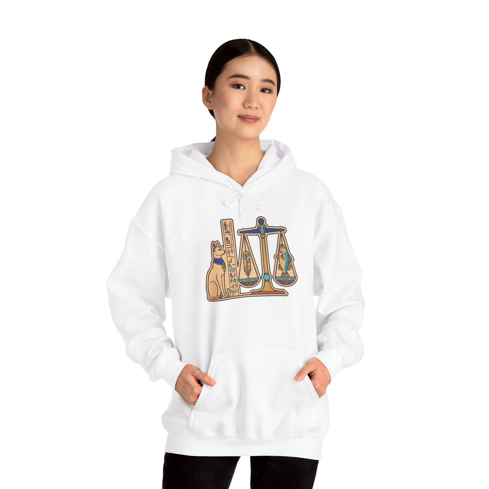 Sphynx Cat Egyptian Scales Hoodie - Heavyweight Cotton Blend Pullover - Unisex White
