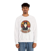 Tuxedo Cat Retro Sunset Sweatshirt - Heavy Blend Fleece Crewneck - Unisex Ash