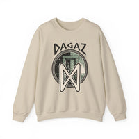 Dagaz Rune Dawn Dusk Graphic Sweatshirt - Heavyweight Cotton Poly Blend Crewneck - Unisex White