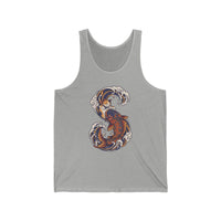 Koi Rider Ukiyo-e Samurai Cats Tank Top - Lightweight Combed Cotton Jersey - Unisex White