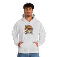 German Shepherd Retro Sunset Hoodie - Soft Cotton-Poly Blend Fleece - Unisex White