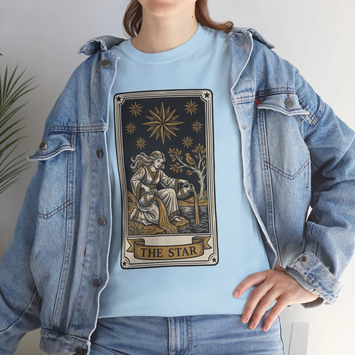 Tarot The Star Card Graphic T-Shirt - Heavy Cotton Classic Fit Tee - Unisex Off White
