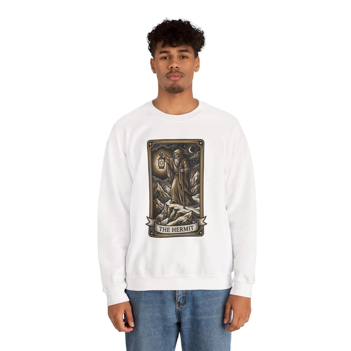 The Hermit Tarot Card Sweatshirt - Heavy Blend Crewneck Fleece - Unisex Off White