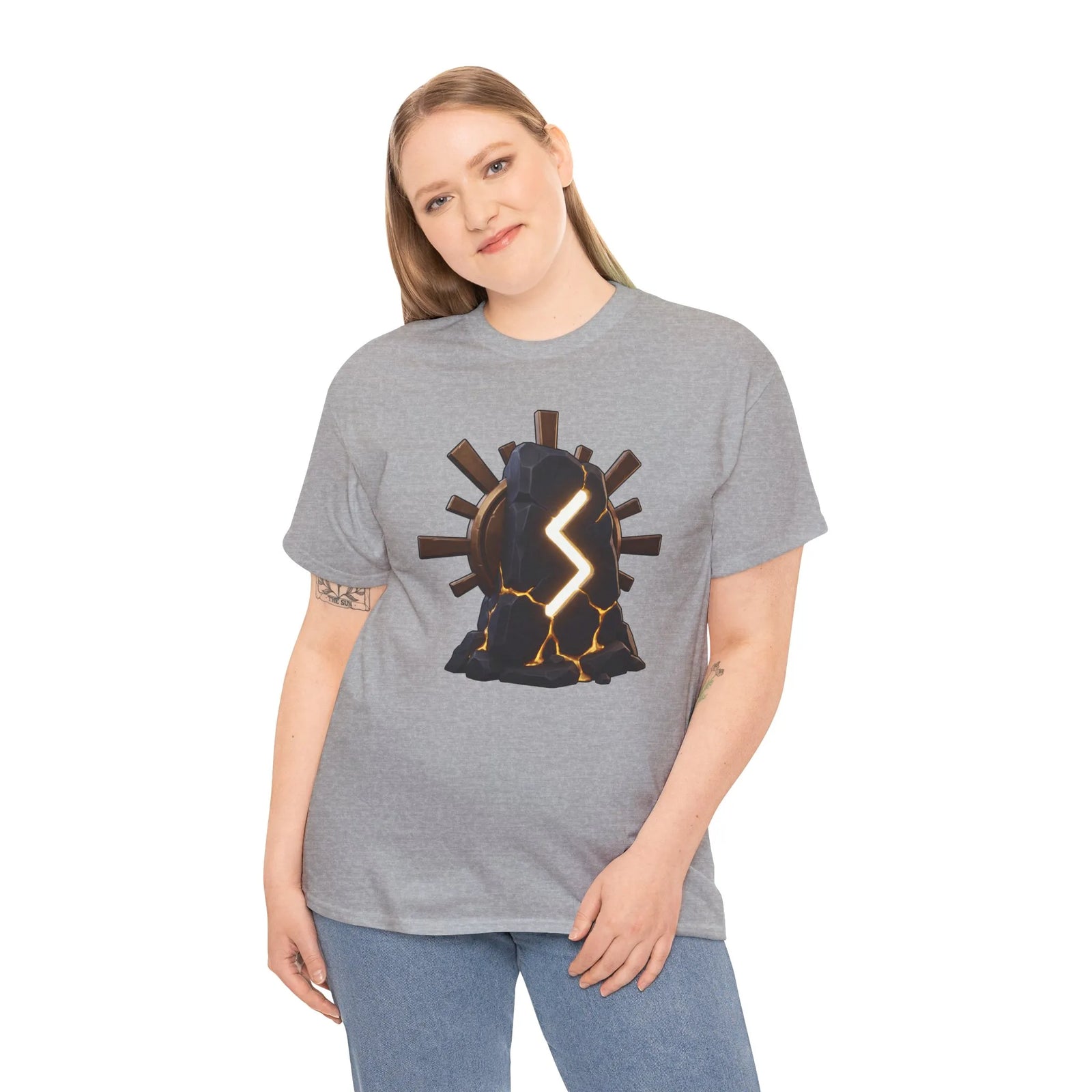 Sowulo Sun Ray Rune Graphic T-Shirt - Heavy Cotton Classic Fit Crewneck - Unisex White
