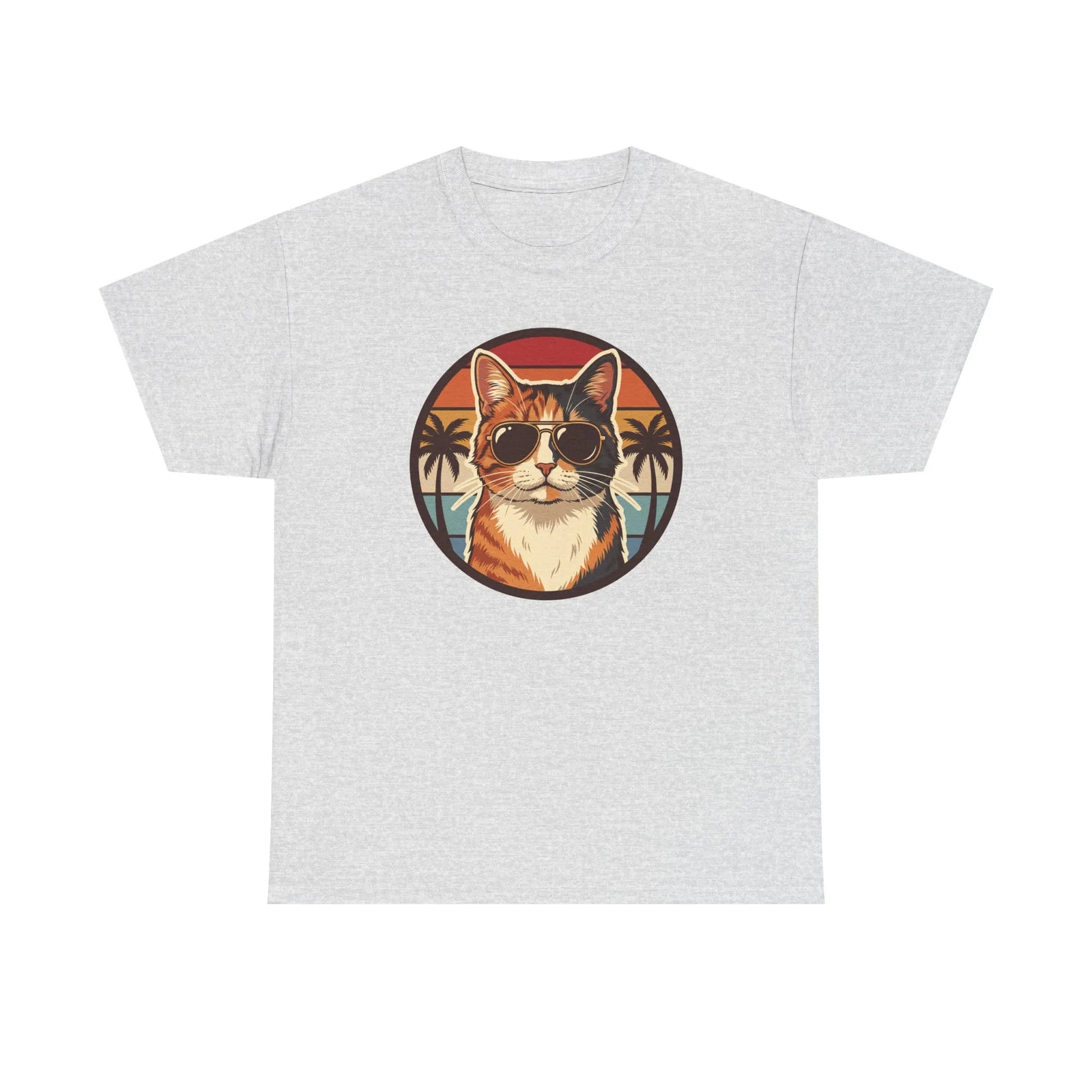 Calico Cool Cat Sunset Aviator T-Shirt - Heavy Cotton Classic Fit Tee - Unisex White
