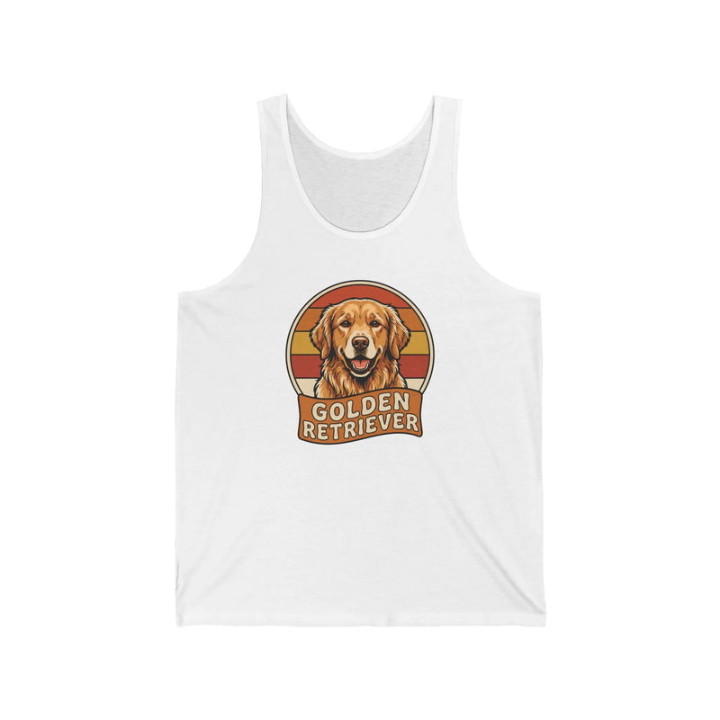 Golden Retriever Retro Sunset Tank Top - Lightweight Cotton Jersey Retail Fit - Unisex Athletic Heather
