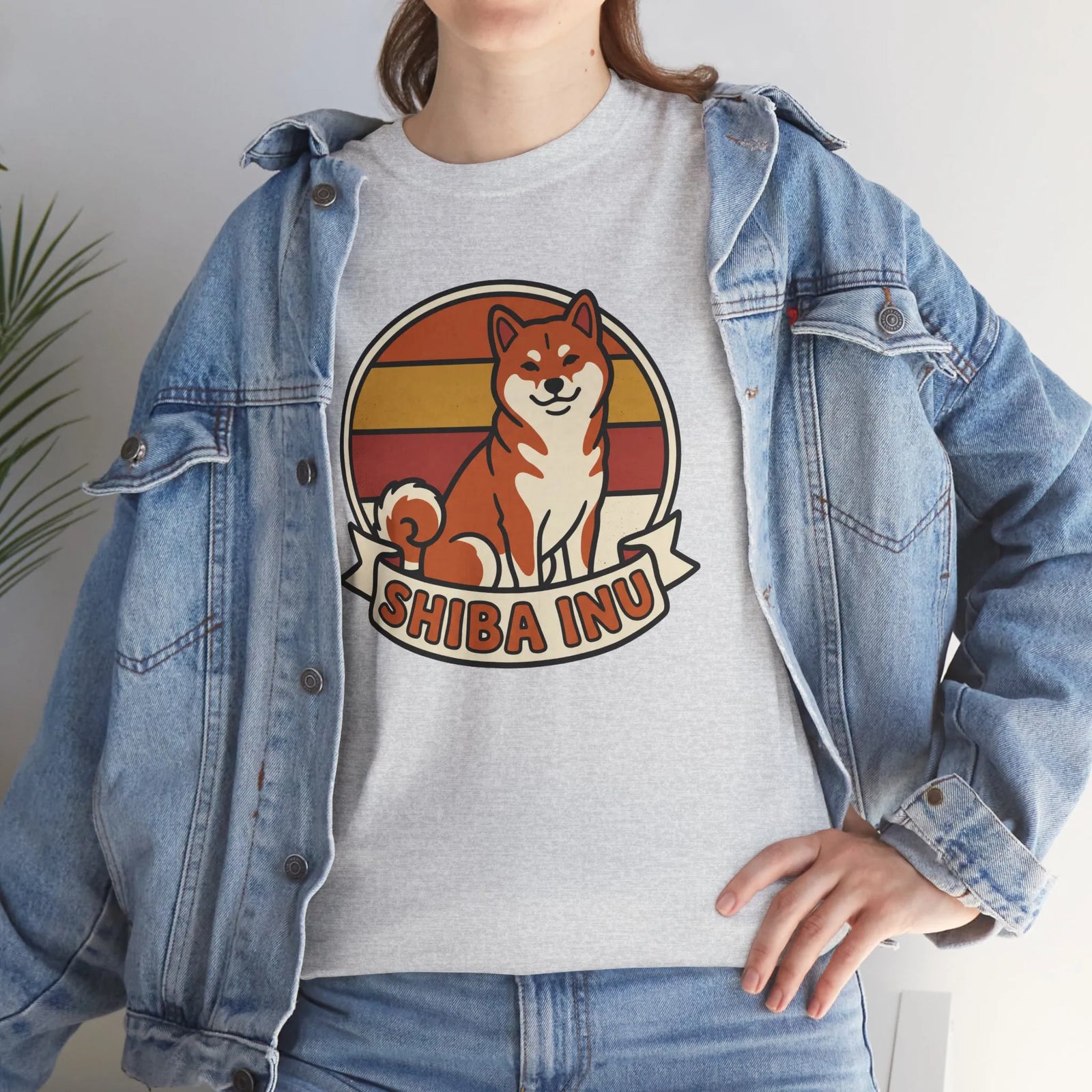 Shiba Inu Retro Sunset Graphic T-Shirt - Heavyweight Cotton Classic Fit - Unisex White