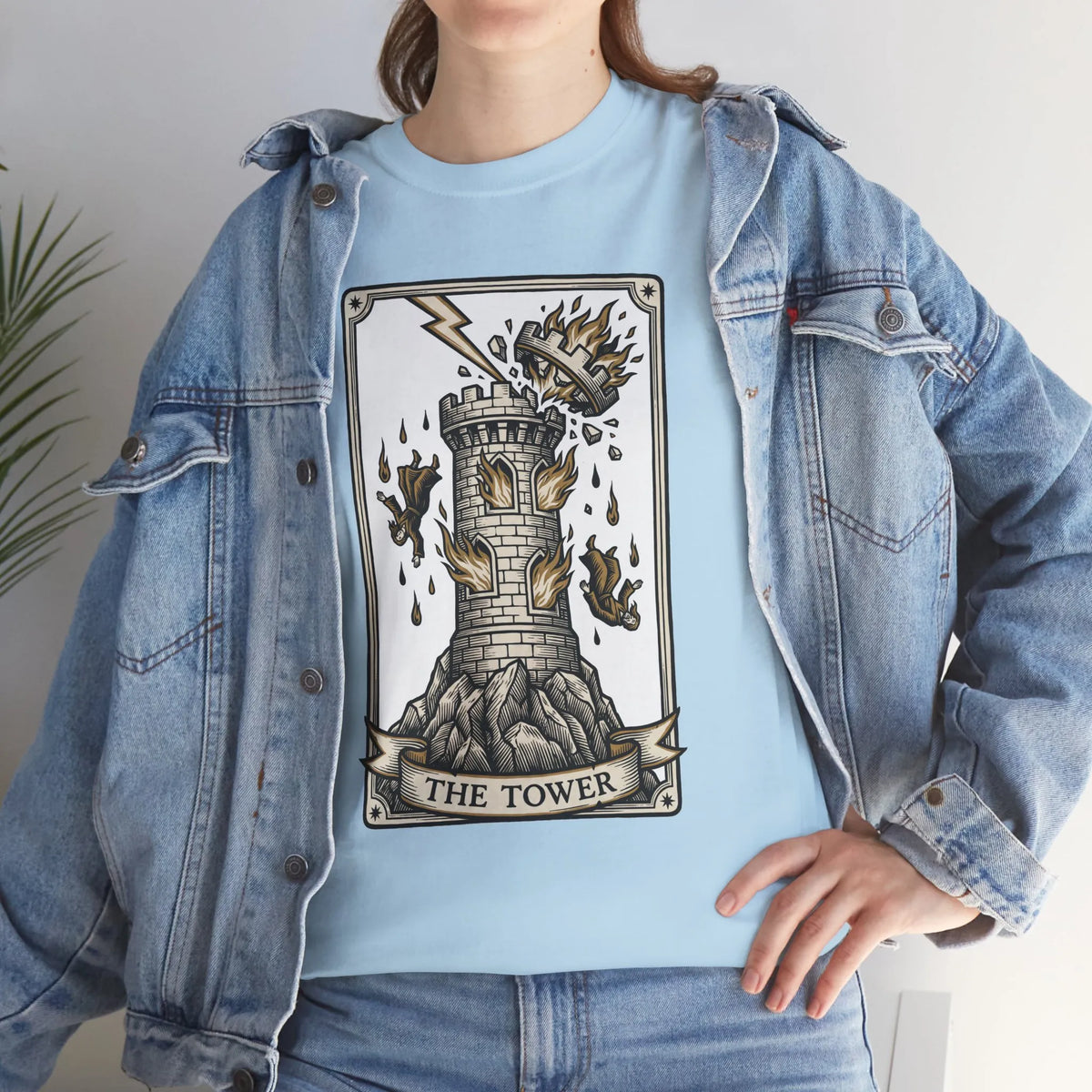 The Tower Tarot Card Graphic T-Shirt - Heavy Cotton Classic Fit Tee - Unisex White