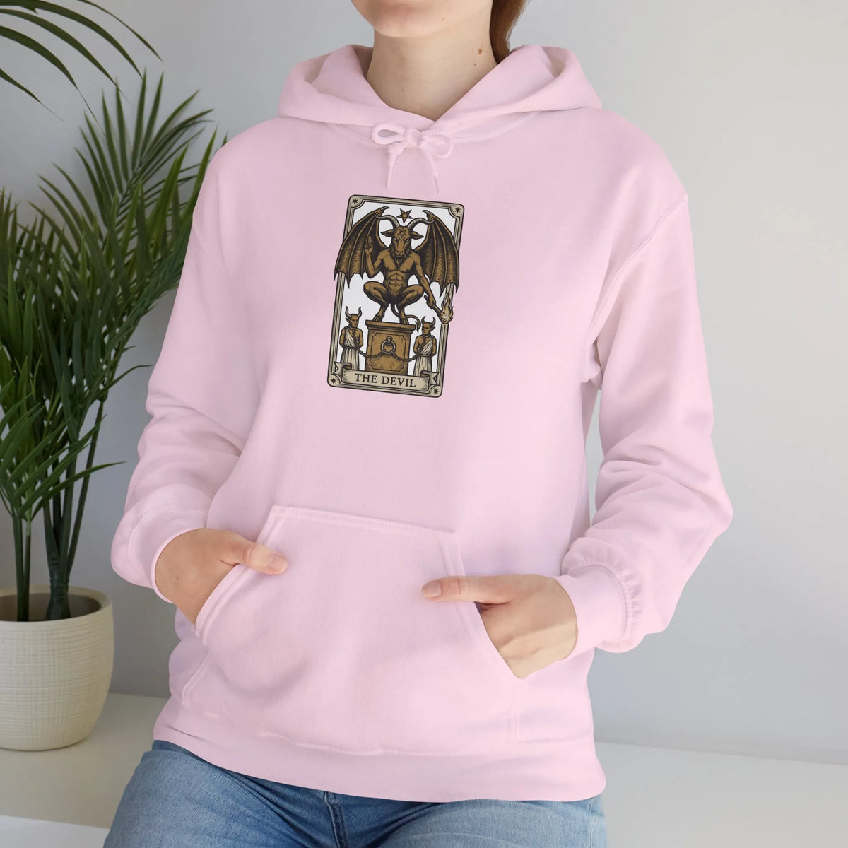 The Devil Tarot Card Graphic Hoodie - Heavy Blend Cotton-Poly Fleece - Unisex White