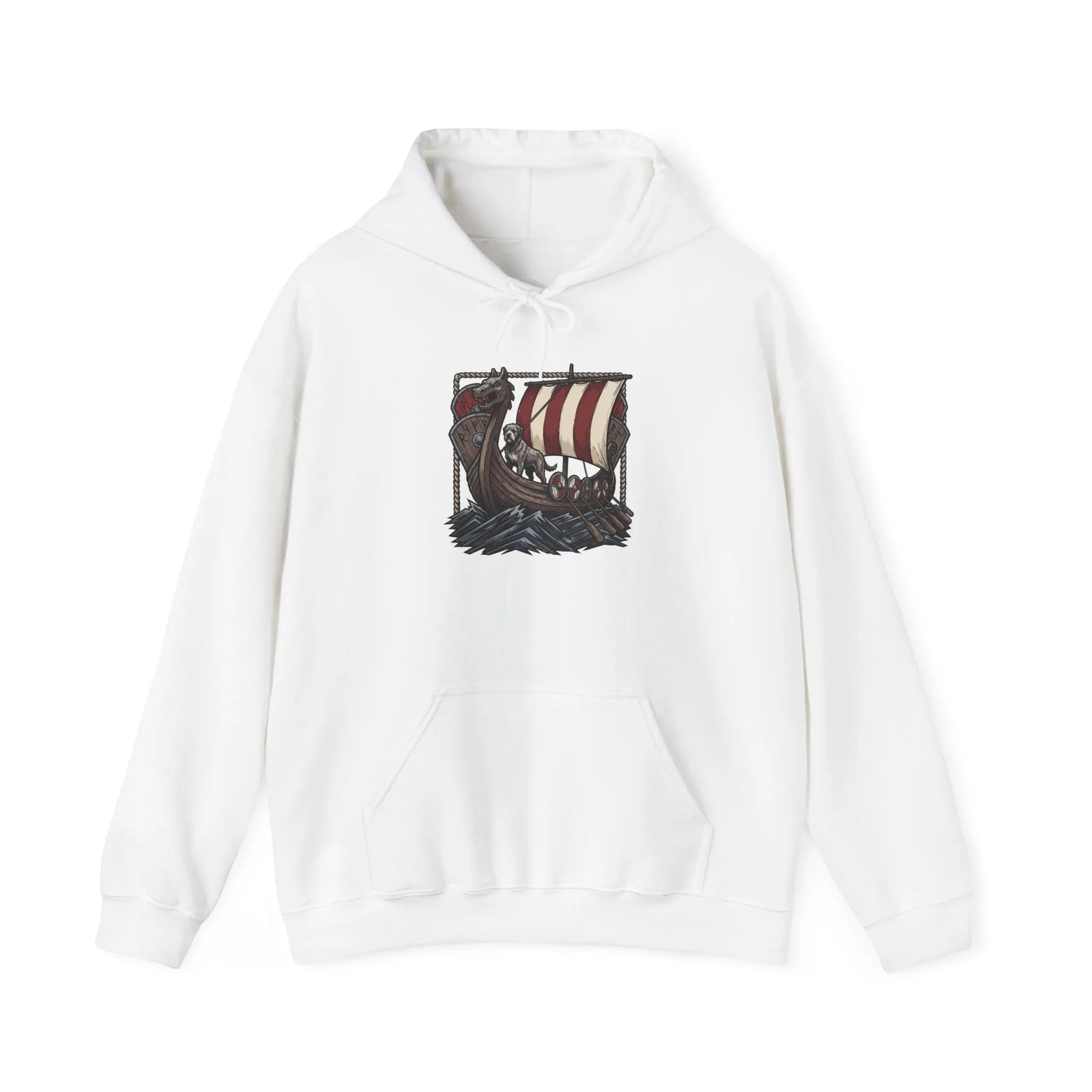 Longship Prow Viking Dog Hoodie - Cozy Cotton Poly Fleece - Unisex White