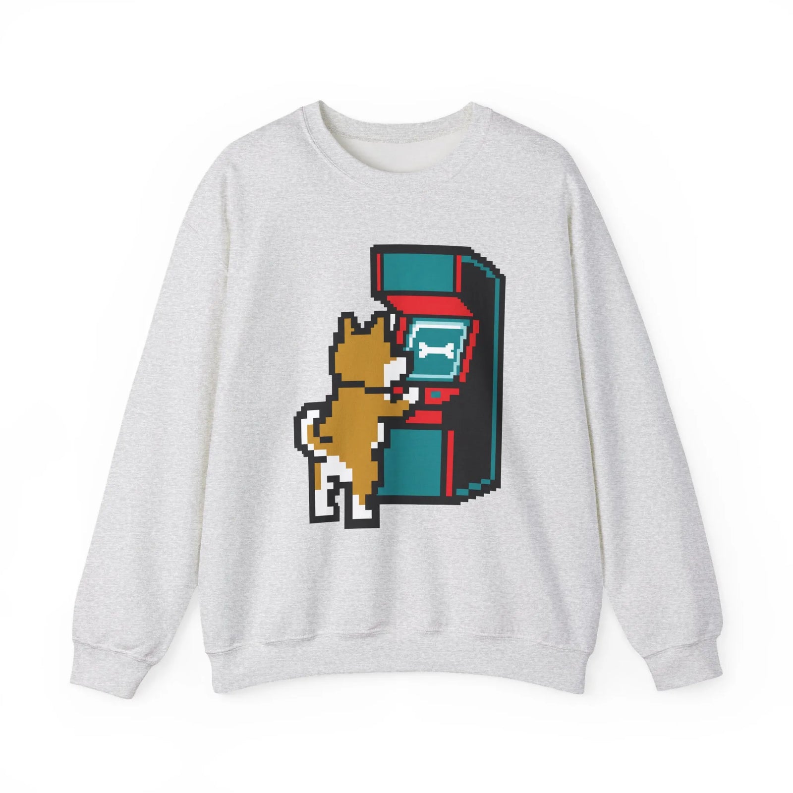 8-Bit Pixel Gaming Dog Sweatshirt - Classic Fit Fleece Crewneck - Unisex White