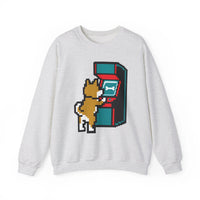8-Bit Pixel Gaming Dog Sweatshirt - Classic Fit Fleece Crewneck - Unisex White