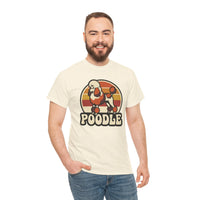 Poodle Retro 70s Sunset T-Shirt - Heavy Cotton Classic Fit Tee - Unisex White
