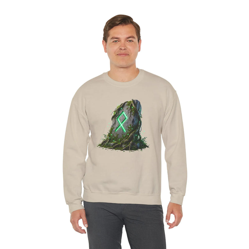 Othala Rune Ancient Stone Sweatshirt - Heavy Blend Cotton Polyester Crewneck - Unisex White