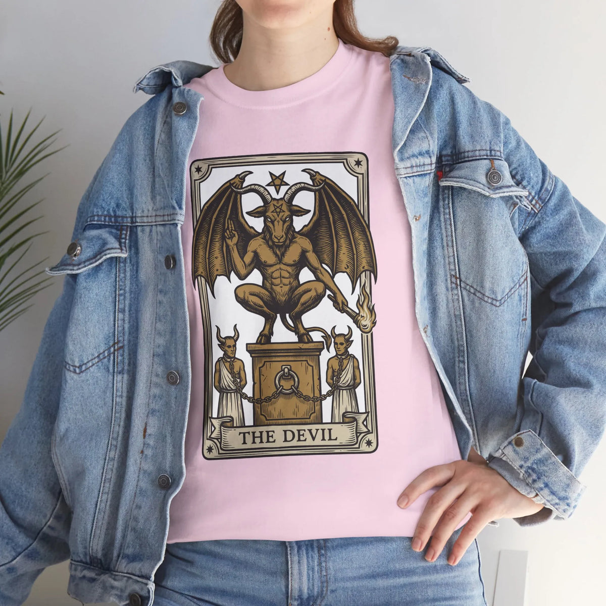 The Devil Tarot Card Graphic T-Shirt - Heavy Cotton Classic Fit Tee - Unisex White