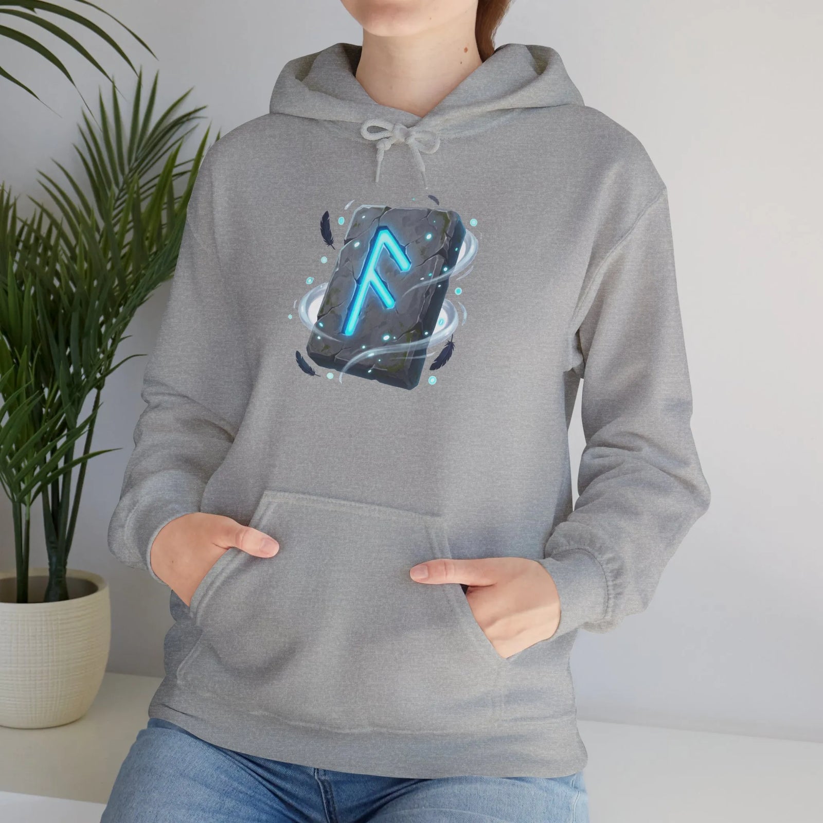 Ansuz Rune Odin's Raven Graphic Hoodie - Medium Heavy Fabric Classic Fit - Unisex White