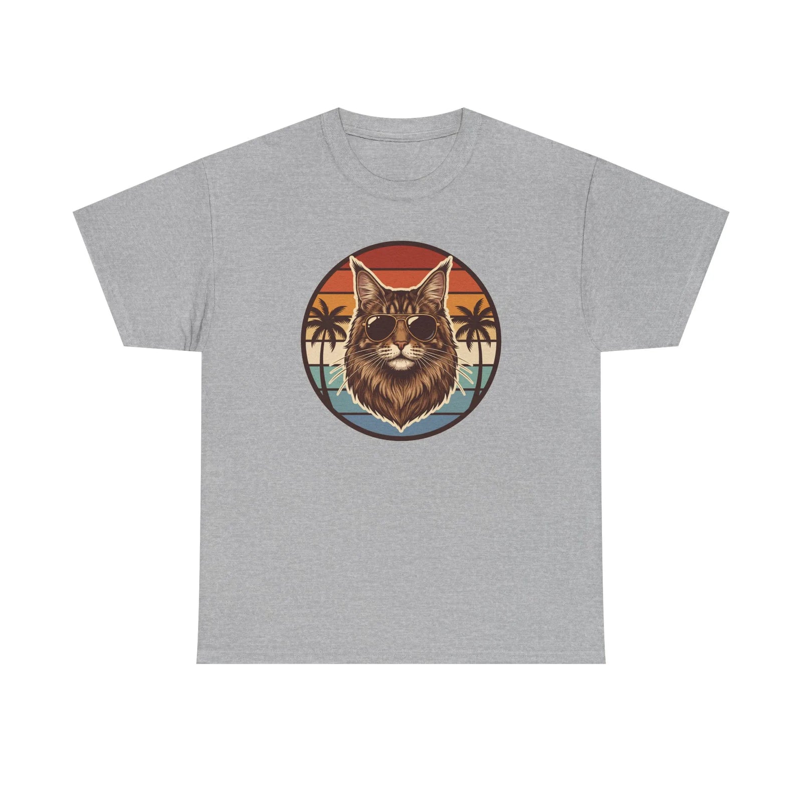 Maine Coon Cat Aviator Sunglasses T-Shirt - Heavy Cotton Classic Fit Tee - Unisex White