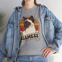 Siamese Cat Retro 70s Sunset T-Shirt - Heavy Cotton Classic Fit Tee - Unisex White