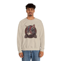 Viking Berserker Cat Graphic Sweatshirt - Heavy Blend Fleece Crewneck - Unisex White