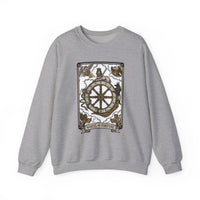 Wheel of Fortune Tarot Card Sweatshirt - Heavy Blend Crewneck Fleece - Unisex White