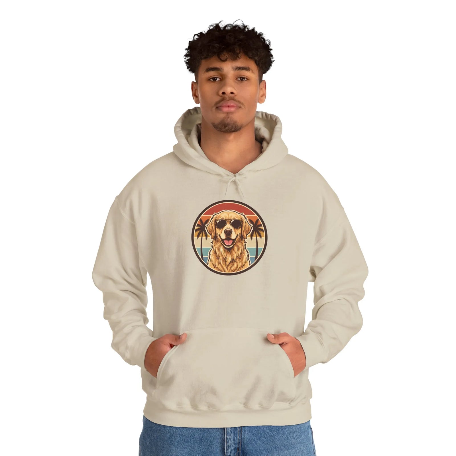 Golden Retriever Cool Dog Hoodie - Soft Heavy Blend Fleece Pullover - Unisex White