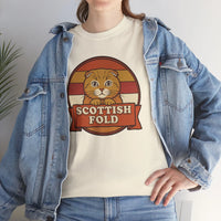 Scottish Fold Retro Sunset T-Shirt - Heavyweight Cotton Classic Fit - Unisex White