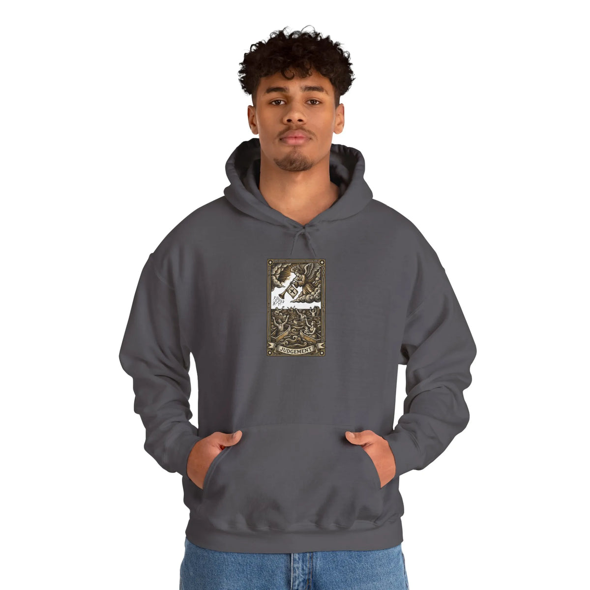 Judgement Tarot Card Graphic Hoodie - Heavyweight Cotton Blend Pullover - Unisex White