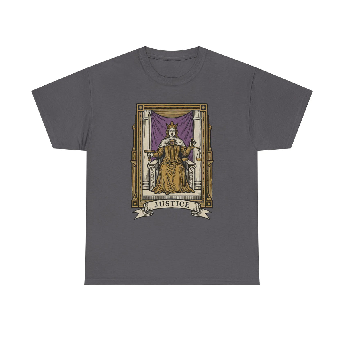 Justice Tarot Card Graphic T-Shirt - Heavy Cotton Classic Fit Tee - Unisex White