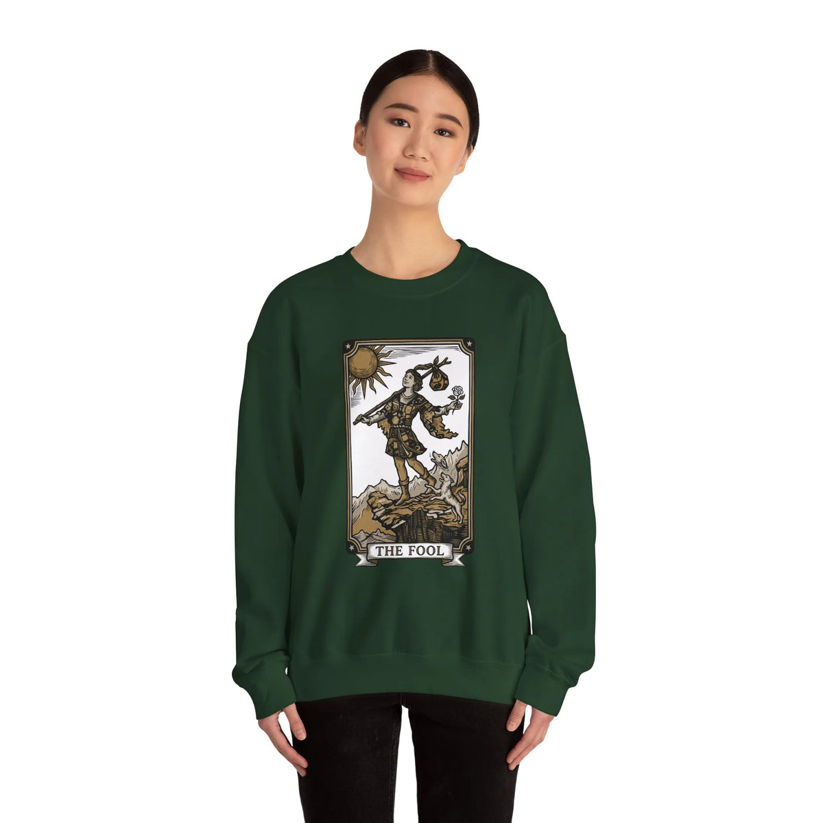 The Fool Tarot Card Graphic Sweatshirt - Heavy Blend Crewneck Fleece - Unisex White