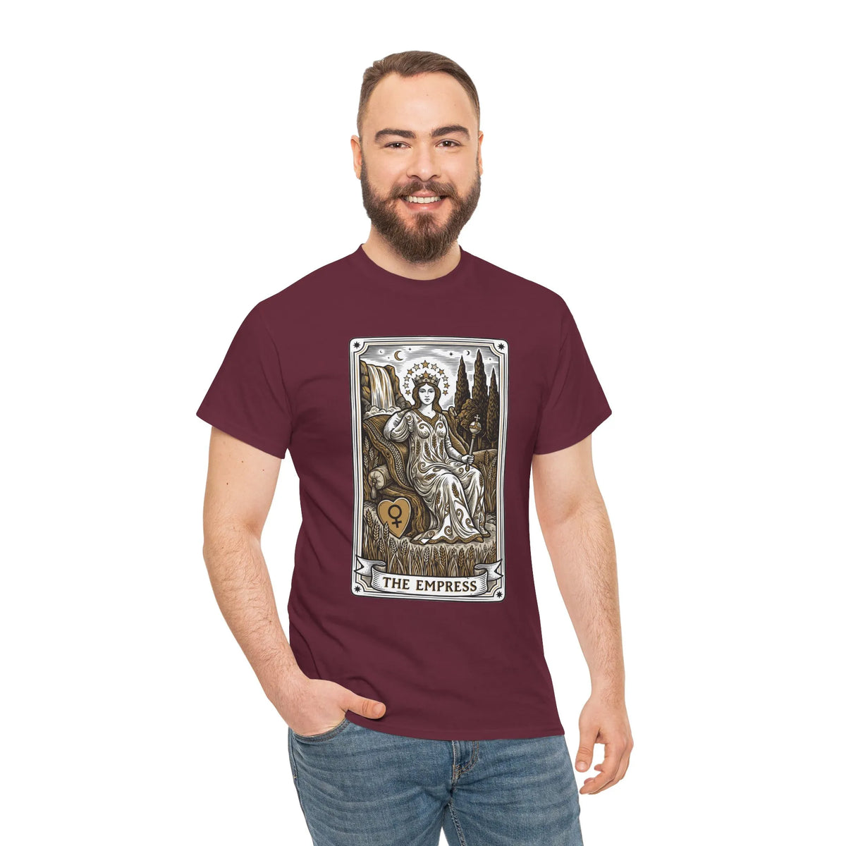 Empress Tarot Card Graphic T-Shirt - Heavy Cotton Classic Fit Tee - Unisex White