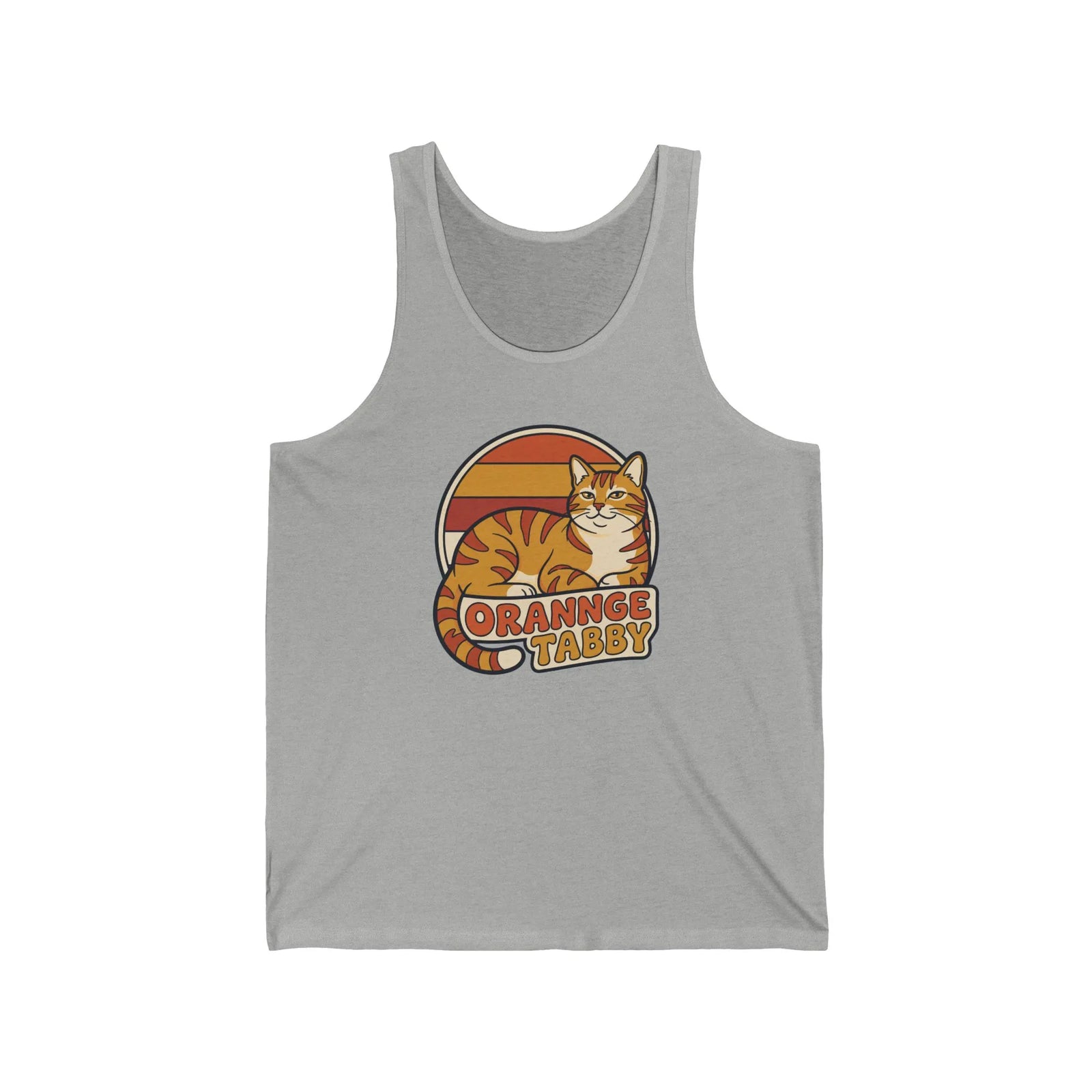 Orange Tabby Retro 70s Sunset Graphic Tank Top - Lightweight Jersey Knit Tank - Unisex Athletic Heather
