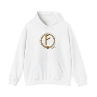 Fehu Rune Wealth Symbol Hoodie - Soft Cotton Poly Fleece Pullover - Unisex White