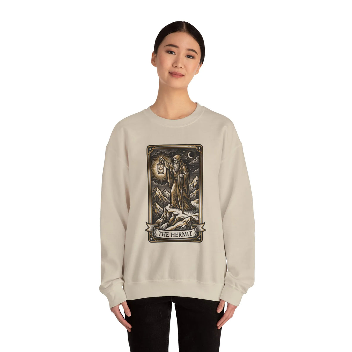 The Hermit Tarot Card Sweatshirt - Heavy Blend Crewneck Fleece - Unisex Off White