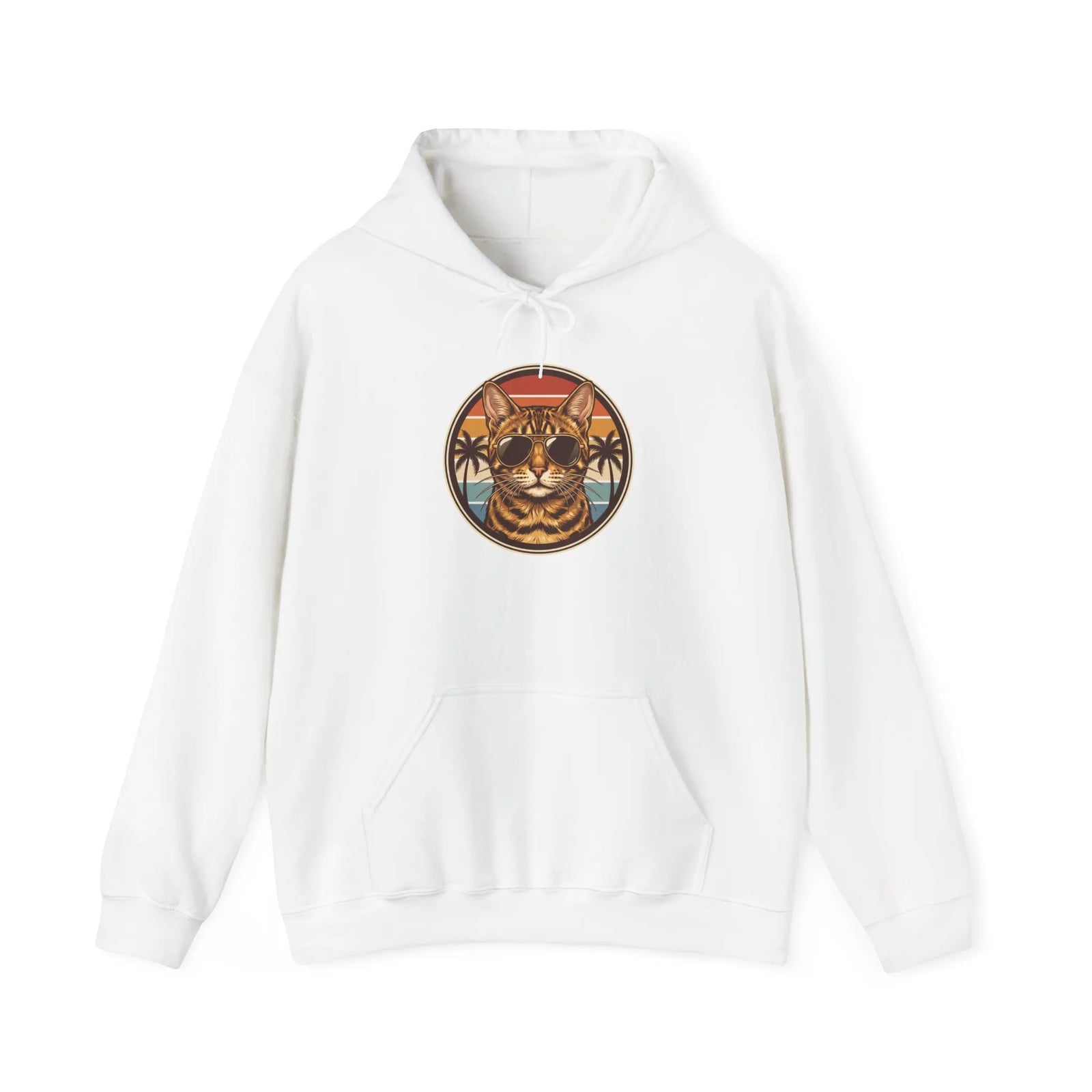 Bengal Cool Cat Aviators Hoodie - Soft Cotton Blend Pullover - Unisex White