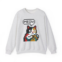 8-Bit Pixel Gaming Cat Sweatshirt - Heavy Blend Crewneck Classic Fit - Unisex White