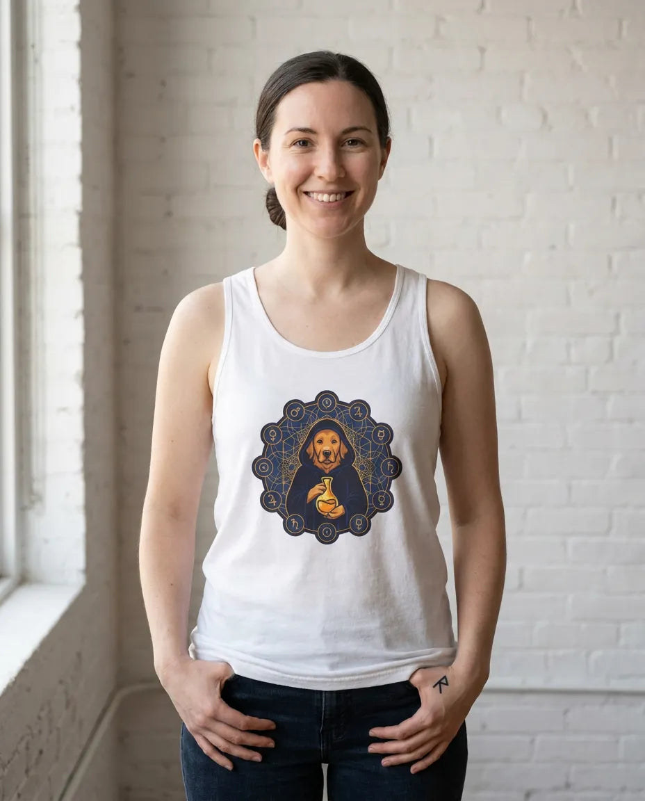 Alchemist Dog Sacred Geometry Tank Top - Lightweight Jersey Cotton Retail Fit - Unisex Athletic Heather