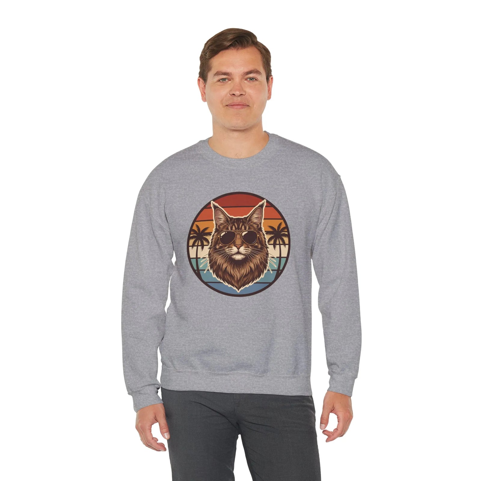 Maine Coon Aviator Cat Sweatshirt - Heavy Blend Fleece Crewneck - Unisex White