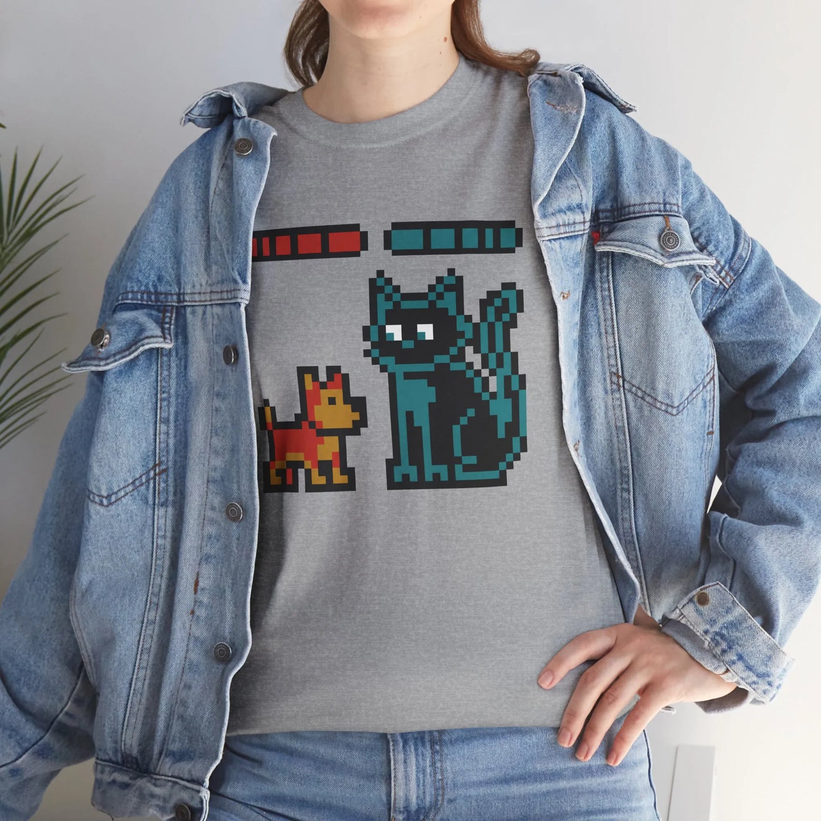8-Bit Pixel Gaming Dogs Boss Fight T-Shirt - Heavyweight 100% Cotton Classic Fit - Unisex White
