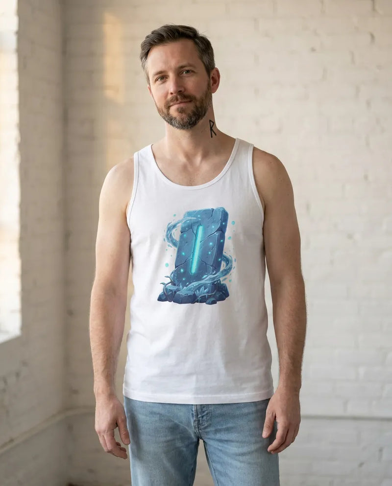 Isa Rune Ice Stillness Tank Top - Soft Combed Cotton Retail Fit - Unisex Athletic Heather