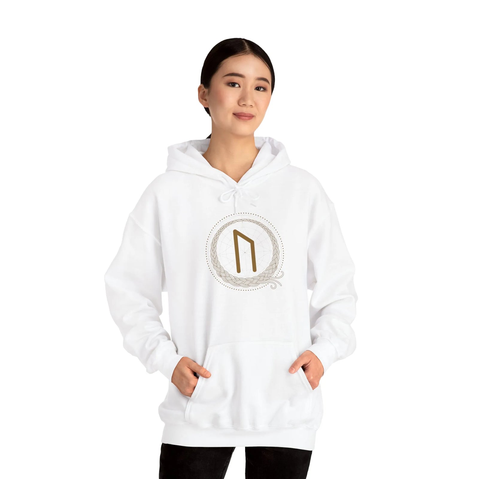 Uruz Rune Vitality Graphic Hoodie - Heavy Blend Fleece Pullover - Unisex White
