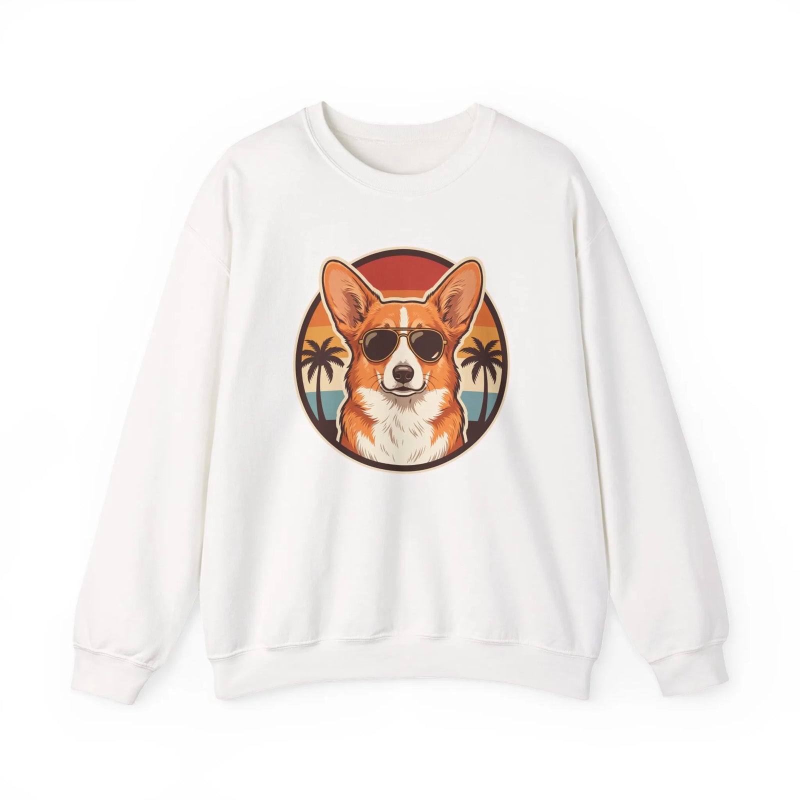 Corgi 70s Sunset Aviators Sweatshirt - Heavy Blend Fleece Crewneck - Unisex White
