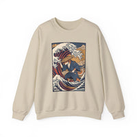 Ronin Wave Ukiyo-e Samurai Dog Sweatshirt - Heavyweight Cotton Blend Crewneck - Unisex White